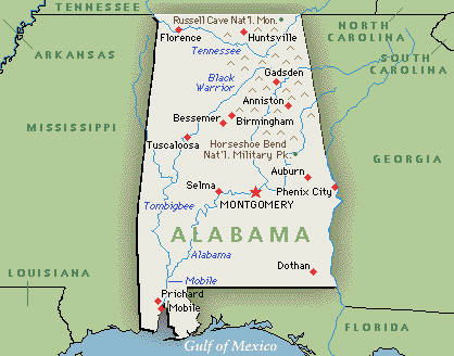 Landkarte von Alabama, USA