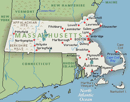 Landkarte von Massachusetts, USA