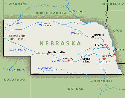 Landkarte von Nebraska, USA