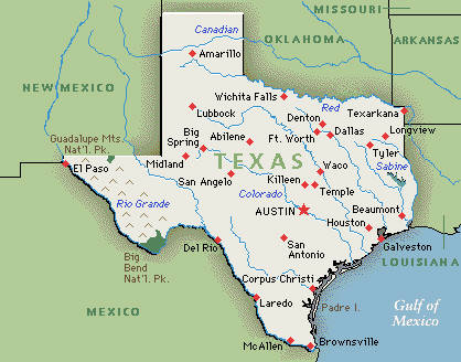 Landkarte von Texas, USA