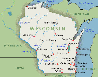 Landkarte von Wisconsin, USA