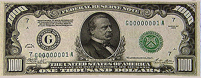 USA Banknoten: Vorderseite $1.000